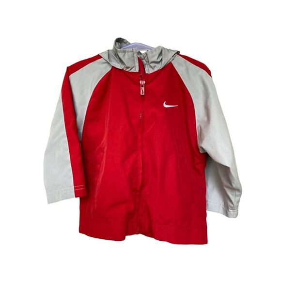Nike Toddler Boys' Red & Gray Hooded Windbreaker Jacket Size 2T - Picture 1 of 4